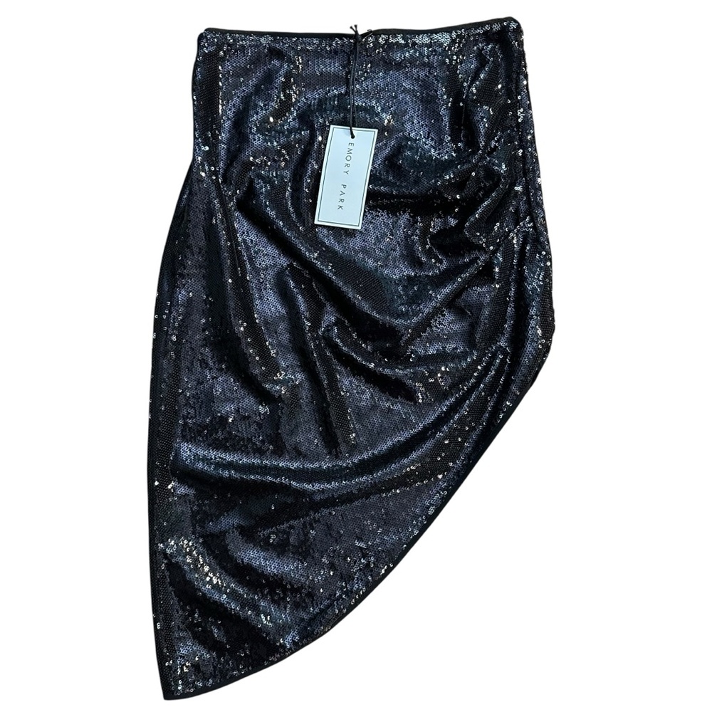 Emory Park Asymmetrical Side Zip Black Sequin Party Skirt Bling
